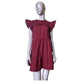 Burgunderfarbenes strukturiertes Sea New York Kleid mit Rüschenärmeln