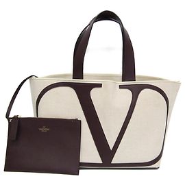 Borsa Tote in tela e pelle Valentino Garavani Bordeaux e Crema
