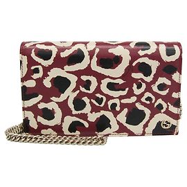 Portefeuille à bandoulière et chaîne en cuir pour femme Gucci