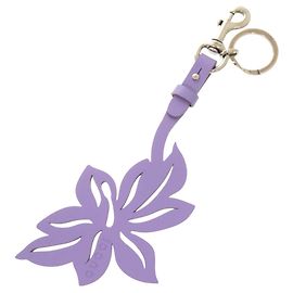 Portachiavi in pelle viola con motivo floreale Gucci