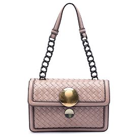 Borsa a tracolla Bottega Veneta in nappa intrecciato marrone con patta a doppio lato e lente a specchio