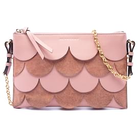 Borsa a tracolla Peyton in pelle e scamosciato rosa con bordi festonati Burberry