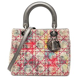 Dior Beige Medium Multicolor Tweed Cannage Lady Dior