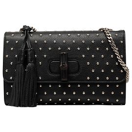 Gucci Black Medium Studded Leather Miss Bamboo Crossbody