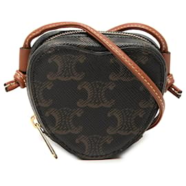 Celine Brown Micro Triomphe Coated Canvas Heart Crossbody - Céline