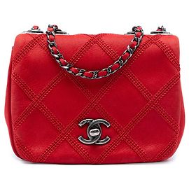 Chanel Red Mini CC Iridescent Calfskin Diamond Stitch Flap