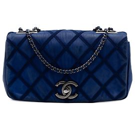 Chanel Blue Small Iridescent Calfskin Diamond Stitch Chain Flap