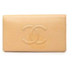 Cartera larga bipliegue Chanel Beige CC Caviar