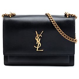 Saint Laurent Monogram Sunset Umhängetasche aus schwarzem Kalbsleder, Größe Medium