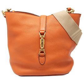 Borsa bucket Soft Jackie in pelle di vitello granulata arancione Gucci