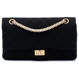 Chanel Black Quilted Jersey Reissue 2.55 Double Flap 225