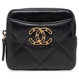 Portafoglio e porta biglietti da visita Chanel 19 Coco Mark Matelassé Zip
