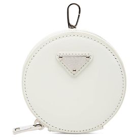 Prada Triangle Logo White Patent Leather Coin Case