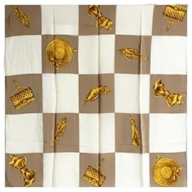 Chanel Silk Scarf Muffler in Beige and Off-White
