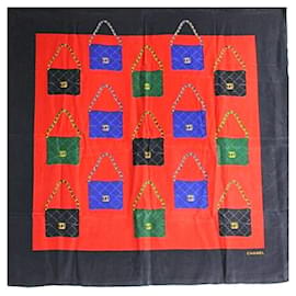 Chanel Black and Red Silk Scarf