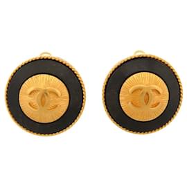 VINTAGE CHANEL 1993 RUNDE GESTRIFTE CLIP-OHRSTEERING MIT CC-LOGO - Chanel
