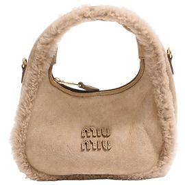 Borsa a mano Wander in shearling Miu Miu, manico superiore, in pelle di pecora beige