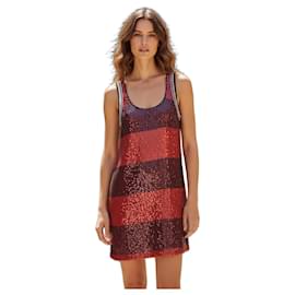 3.1 PHILLIP LIM Pailletten-Streifen Mini Tank Dress 100% Seide Rot Lila S Small 4 6 - 3.1 Phillip Lim