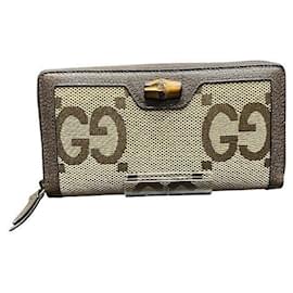 Portefeuille long à zip rond en toile GG Bamboo de Gucci