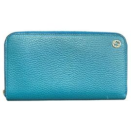 Portafoglio lungo bi-fold in pelle color turchese Gucci
