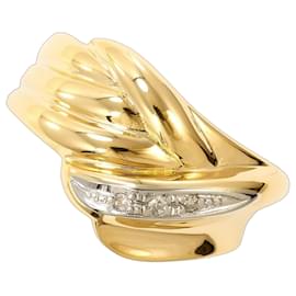 Anello a fascia in platino e oro giallo con diamante - Autre Marque