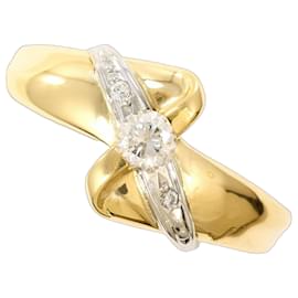 Anello a fascia in oro giallo 18K e platino con diamanti - Autre Marque