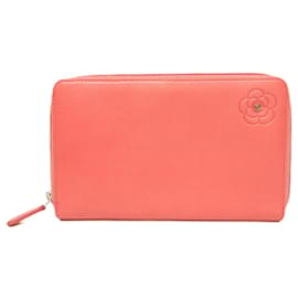 Organizador Chanel Camellia Zip Around em couro Long