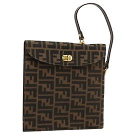 Borsa a Mano FENDI Zucca Canvas Nero Marrone Auth 180302A
