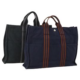 Hermès Borsa Fourre Tout HERMES 2 Set Cotton Black Navy Auth BA12675