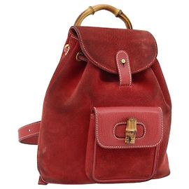 GUCCI Bamboo Rucksack Wildleder Rot Gold 003 2058 0030 Auth 181155