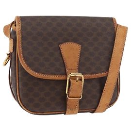 Céline Borsa a Spalla CELINE Macadam Canvas PVC Pelle Marrone Oro Auth BA12773