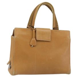 PRADA Tote Bag Leder Beige Silber Auth bs35304
