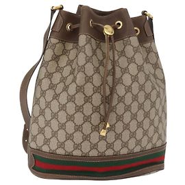 Bolso GUCCI GG Supreme Web Sherry Line PVC Beige Oro 41 02 085 Auth BA12841