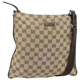 Borsa a Spalla GUCCI GG Canvas Beige Argento 132907 Auth 181277