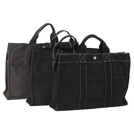 Hermès Borsa Fourre Tout HERMES Cotton 3 Set Black Gray Auth BA12670