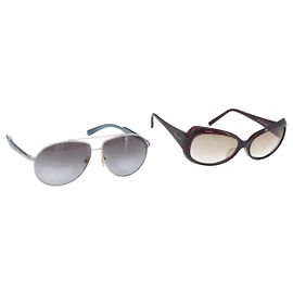 Gafas de sol PRADA Salvatore Ferragamo de plástico 2 Set Marrón Plata Auténtico bs35223