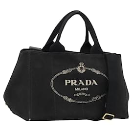 Borsa PRADA Canapa MM in tela 2way Nero Oro Auth 180606