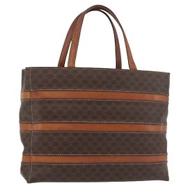 Céline CELINE Macadam Handtasche aus Canvas und Leder PVC Braun Gold Auth 181540