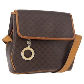 Céline Borsa a Spalla CELINE Macadam Canvas PVC Pelle Marrone Oro Auth 179841