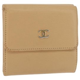 CHANEL Trifold Portemonnaie Leder Beige Gold CC Auth BA12653