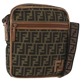 Borsa a Spalla FENDI Zucca Canvas Nero Marrone Auth 180611