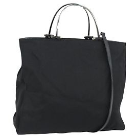 GUCCI Handtasche Nylon 2way Schwarz Silber 002 1028 3754 Auth 181176