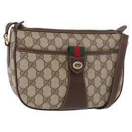 GUCCI GG Supreme Web Sherry Line Tasche PVC Beige Gold 89 02 032 Auth BA12881