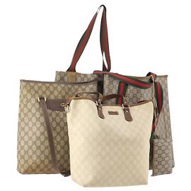 Borsa GUCCI GG Supreme GG Plus Web Sherry Line in PVC 4 Set Beige Avorio Auth 178836