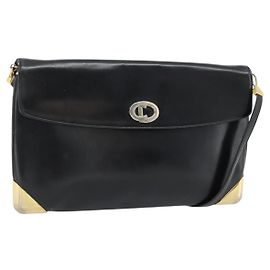 Borsa a Spalla Christian Dior in Pelle Nera con Dettagli Oro Auth 181566