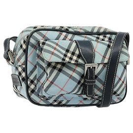 Borsa a tracolla BURBERRY Nova Check Blue Label Nylon Azzurro Light Silver Auth 181134