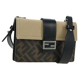 FENDI Borsa a secchiello Zucca Canvas Slim Shoulder Bag Nero Marrone Auth 179706V