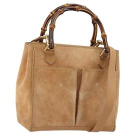 Bolso GUCCI Bamboo de ante Beige Oro 000 1364 0316 Auth 181173