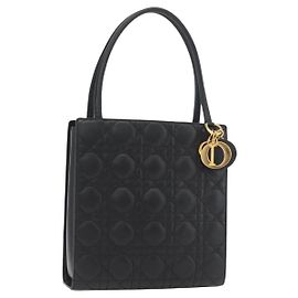 Borsa Christian Dior Lady Dior in pelle di agnello nera e oro Auth 181559SAM