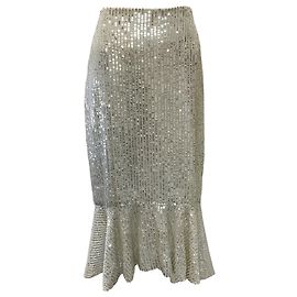 Autre Marque Falda midi trompeta de lentejuelas plateadas alice + olivia
